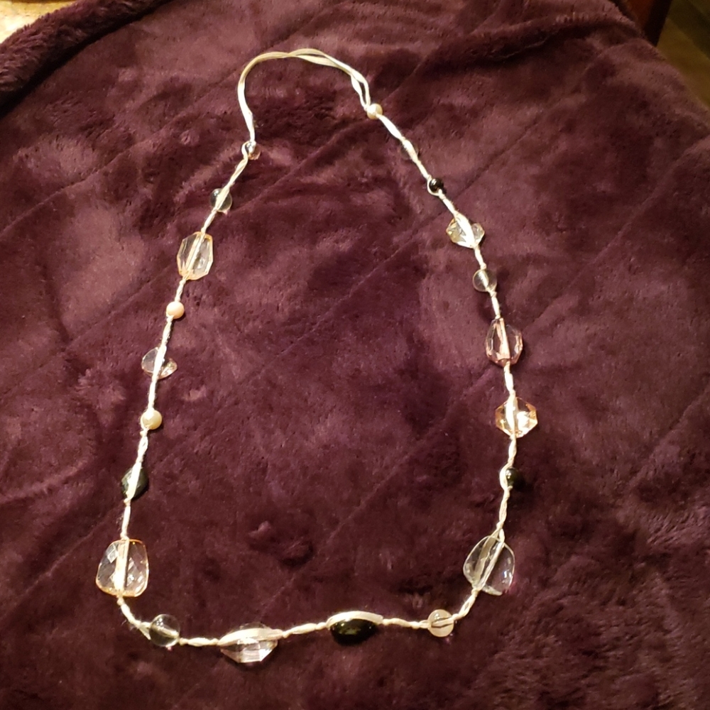 2/ 16 Pink ribbon and stone necklace.